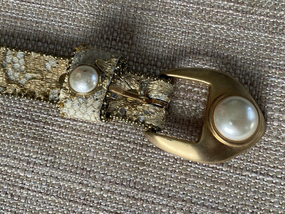 Vintage 1980s Jose Cotel Style Gold Tone Pearl Embellished Belt